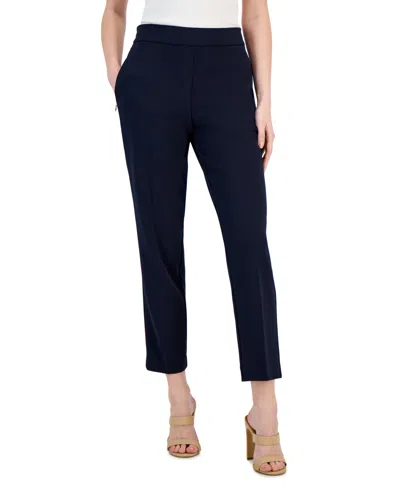 T Tahari Women's Pull-on Slim Crepe Ankle Pants In Navy