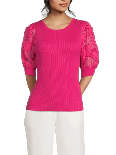 T Tahari Women's Ribbed Blouson Sleeve Top