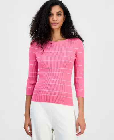 T Tahari Women's Ribbed Boat-neck Sweater In Pink