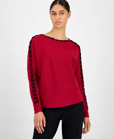 T Tahari Women's Ribbed Dolman-sleeve Sweater In Red