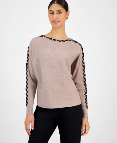 T Tahari Women's Ribbed Dolman-sleeve Sweater In Gold