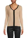T Tahari V Neck Ribbed Sweater In Beige