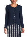T Tahari Variegated Rib Curved Hem Sweater In Blue