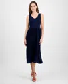 T Tahari Women's Ribbed Pleated Sleeveless Fit & Flare Dress In Blue
