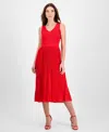 T Tahari Pleated Midi Dress In Red