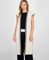 T Tahari Rib Knit Extended Sleeve Cardigan In Neutral