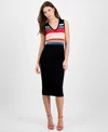 T Tahari Women's Ribbed Striped Bodycon Dress