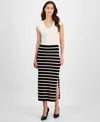 Shop T Tahari Women's Ribbed Striped Bodycon Midi Skirt In Soft Tan Heather