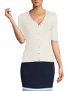 T Tahari Women's Ribbed V-neck Button Cardigan In White