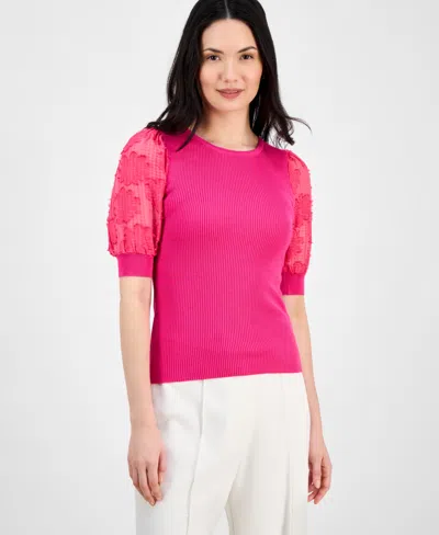 T Tahari Women's Round-neck Elbow-length-sleeve In Tulip Pink