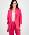 T Tahari Women's Ruched-sleeve Open-front Blazer In Tulip Pink