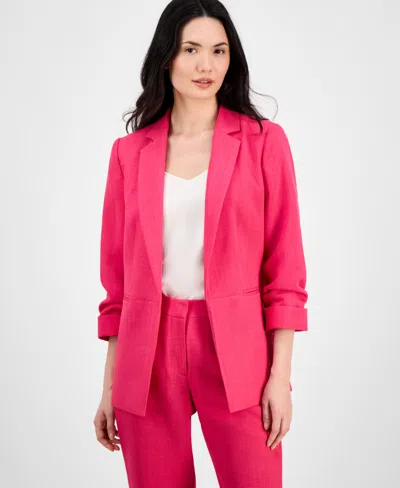 T Tahari Women's Ruched-sleeve Open-front Blazer In Tulip Pink