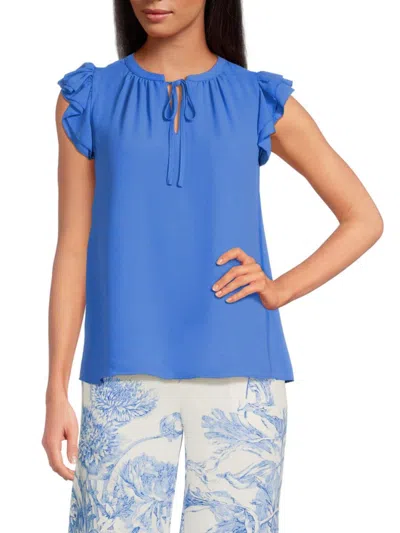 T Tahari Women's Ruffle-sleeve Tie-neck Crepe Blouse