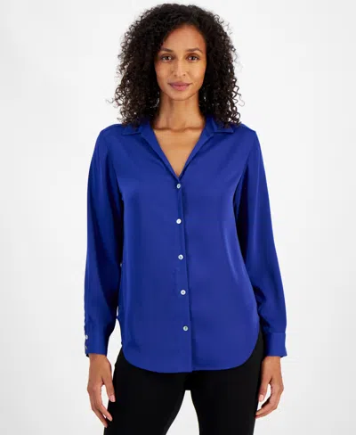T Tahari Women's Satin Button-front Top In Sapphire