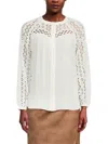 T Tahari Embroidered Blouse In White