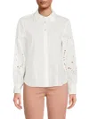 T Tahari Women's Schiffli Sleeve Shirt In White Star