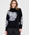 T Tahari Women's Sequin Soutache Funnel-neck Sweater In Black