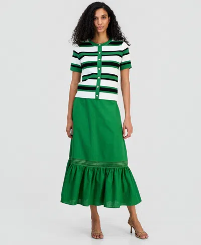 T Tahari Women's Short-sleeve Ribbed Cardigan In Green