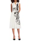 T Tahari Women's Sleeveless Belted Stretch Eyelet Midi-dress