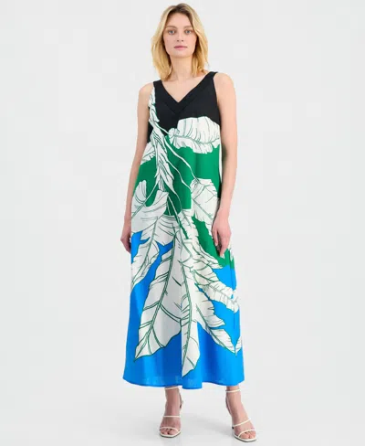 T Tahari Women's Sleeveless Double V-neck A-line Maxi Dress In Multi