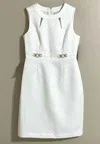T Tahari Women's Sleeveless Fitted Sheath Pencil Check Knit Dress In White In White