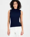 T Tahari Women's Sleeveless Mock-neck Sweater In Blue