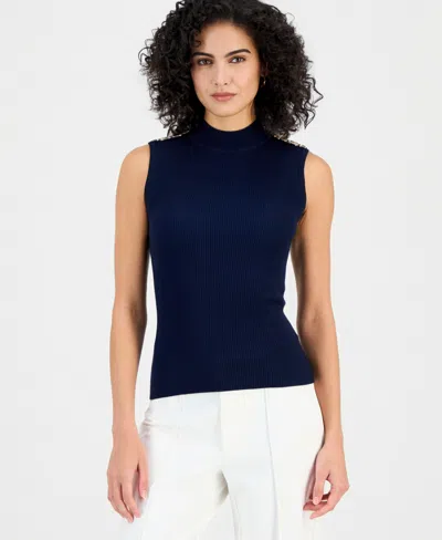 T Tahari Women's Sleeveless Mock-neck Sweater In Blue