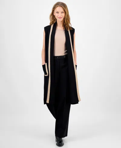 T Tahari Women's Sleeveless Open-front Cardigan In Black