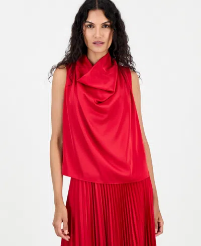 T Tahari Women's Sleeveless Satin Cowl Neck Blouse In Red