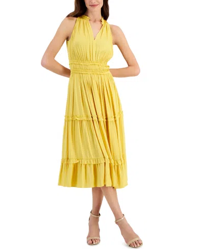 T Tahari Women's Sleeveless Tiered Midi Dress In Sunray Yellow