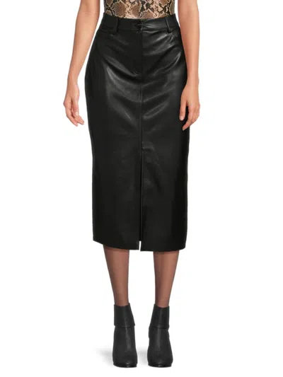 T Tahari Women's Slim Fit Faux Leather Midi Skirt In Black