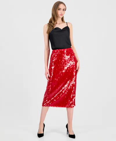 T Tahari Women's Slim-fit Sequin Midi Skirt In Blue