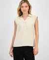 T Tahari Women's Solid Collared Cap-sleeve V-neck Blouse In Brown