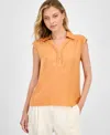 T Tahari Women's Solid Collared Cap-sleeve V-neck Blouse In Orange