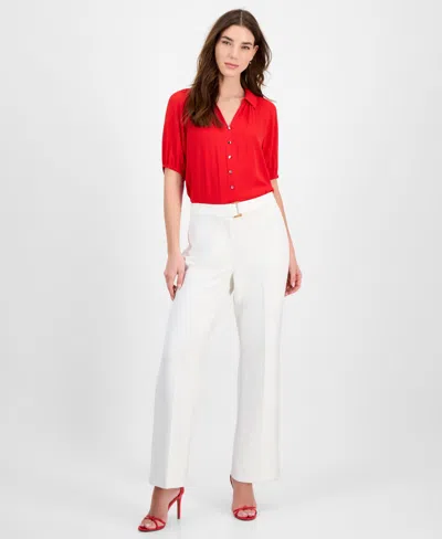 T Tahari Women's Solid-color Twill Crepe Wide-leg Pants In White