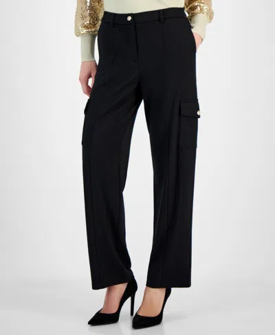 T Tahari Women's Solid-color Wide-leg Cargo Pants In Black