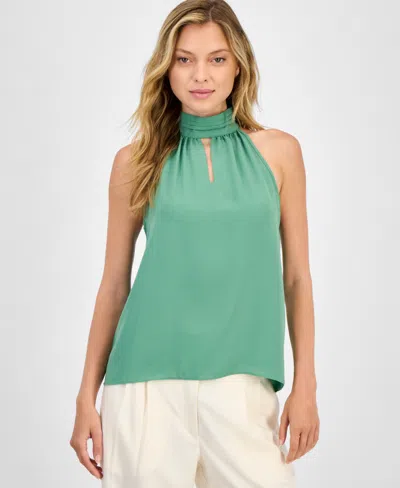 T Tahari Women's Solid Halter-neck Keyhole Blouse In Green