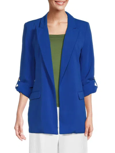 T Tahari Women's Solid Open Front Blazer In True Blue
