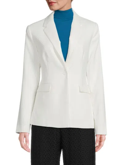 T Tahari Women's Solid Single Button Blazer In White