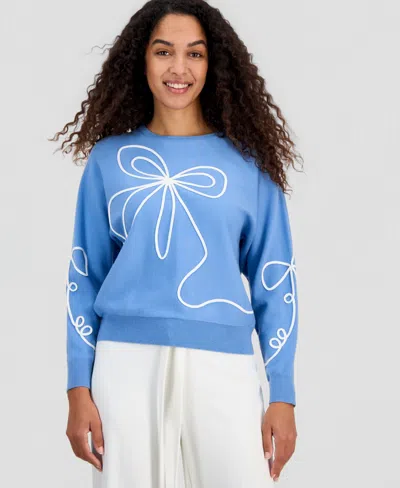T Tahari Women's Soutache Bow Crewneck Sweater In Blue