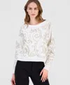 T Tahari Women's Soutache Crewneck Sweater In White