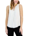 T Tahari Women's Split-neck Sleeveless Top In White Star