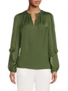 T Tahari Split Neck Blouse In Autumn Green
