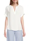 T Tahari Women's Split-neck Rolled-cuff Top In White Star