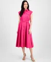 T Tahari Women's Spread-collar Button-front Midi Dress In Tulip Pink