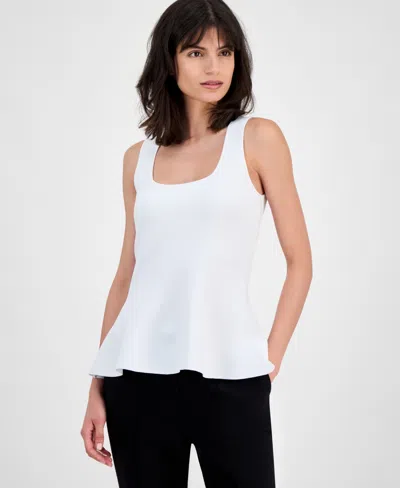 T Tahari Women's Square-neck Peplum-hem Sleeveless Top In White