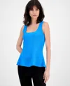 T Tahari Women's Square-neck Peplum-hem Sleeveless Top In Blue