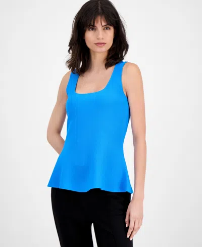 T Tahari Women's Square-neck Peplum-hem Sleeveless Top