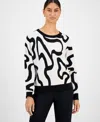 T Tahari Women's Squiggle Jacquard Crewneck Sweater In Black
