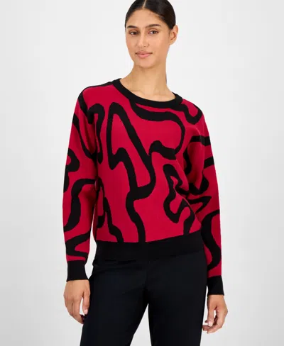 T Tahari Women's Squiggle Jacquard Crewneck Sweater In Multi